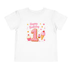 1st Birthday Toddler Tee — "Happy Birthday" Pink Cookie Number 1 with Cupcakes & Ice Cream