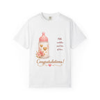 Baby Shower Congratulations T-Shirt — 'Congratulations! Milk, cuddles, and lots of love.' Baby Bottle Design