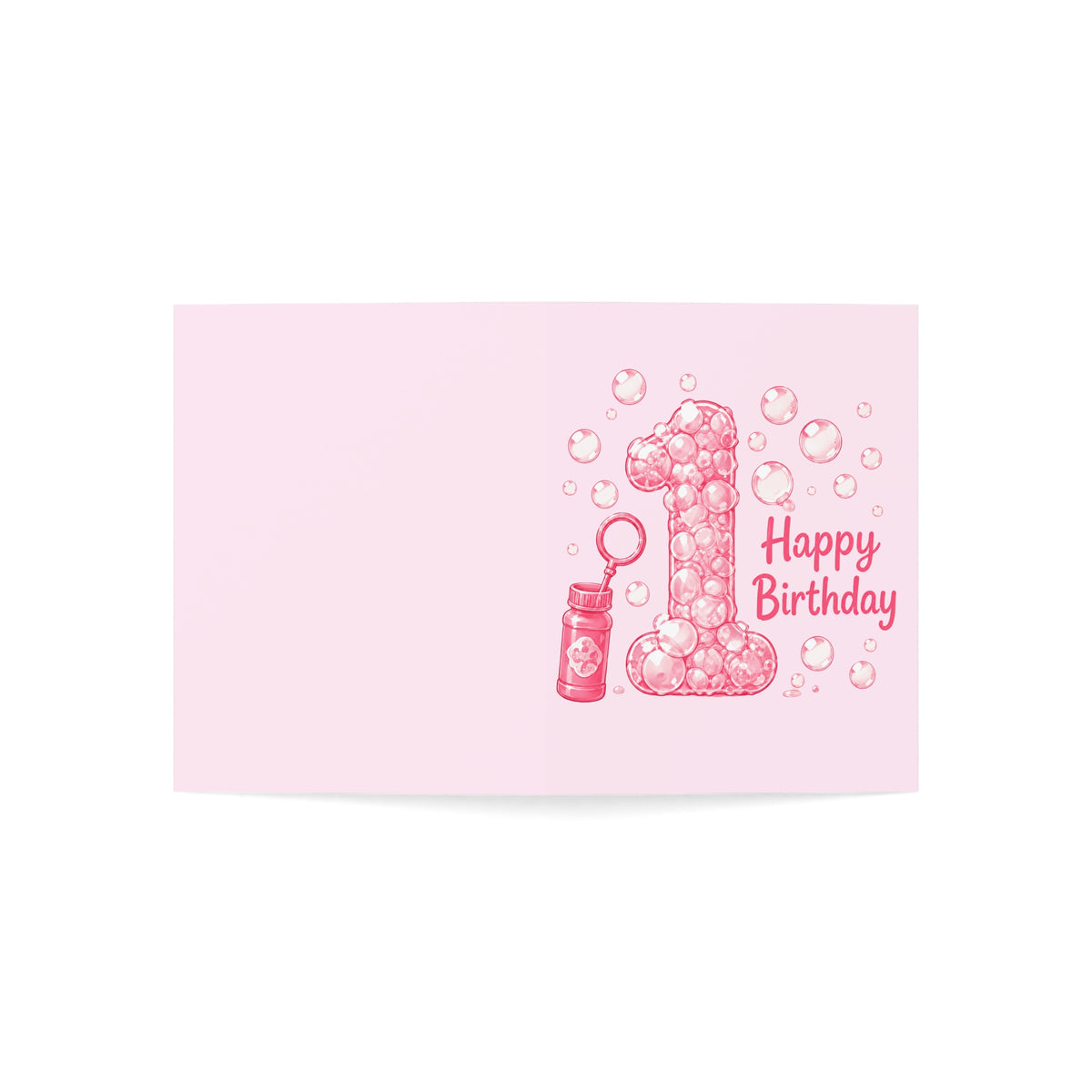 1st Birthday Bubble Number Greeting Card — Pink "Happy Birthday" Kids Card (1/10/30/50 pcs)
