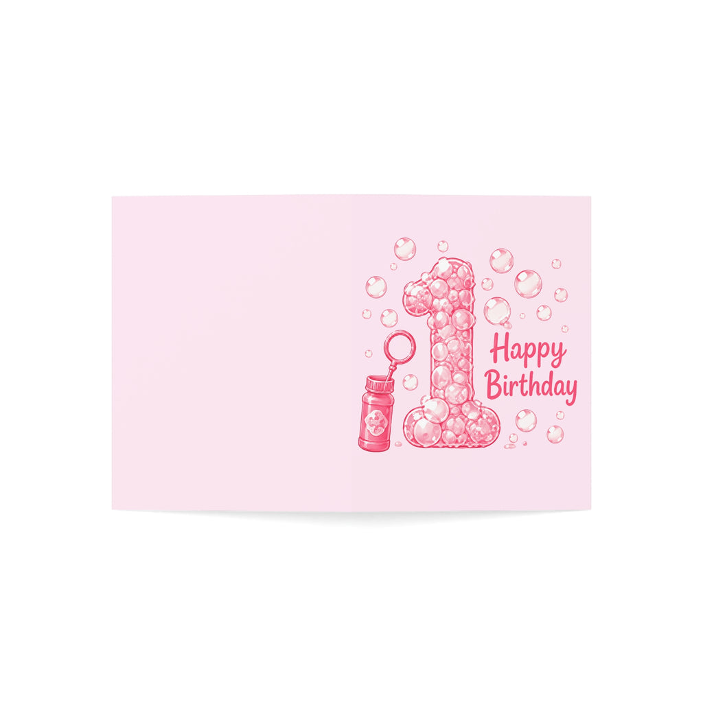 1st Birthday Bubble Number Greeting Card — Pink "Happy Birthday" Kids Card (1/10/30/50 pcs)