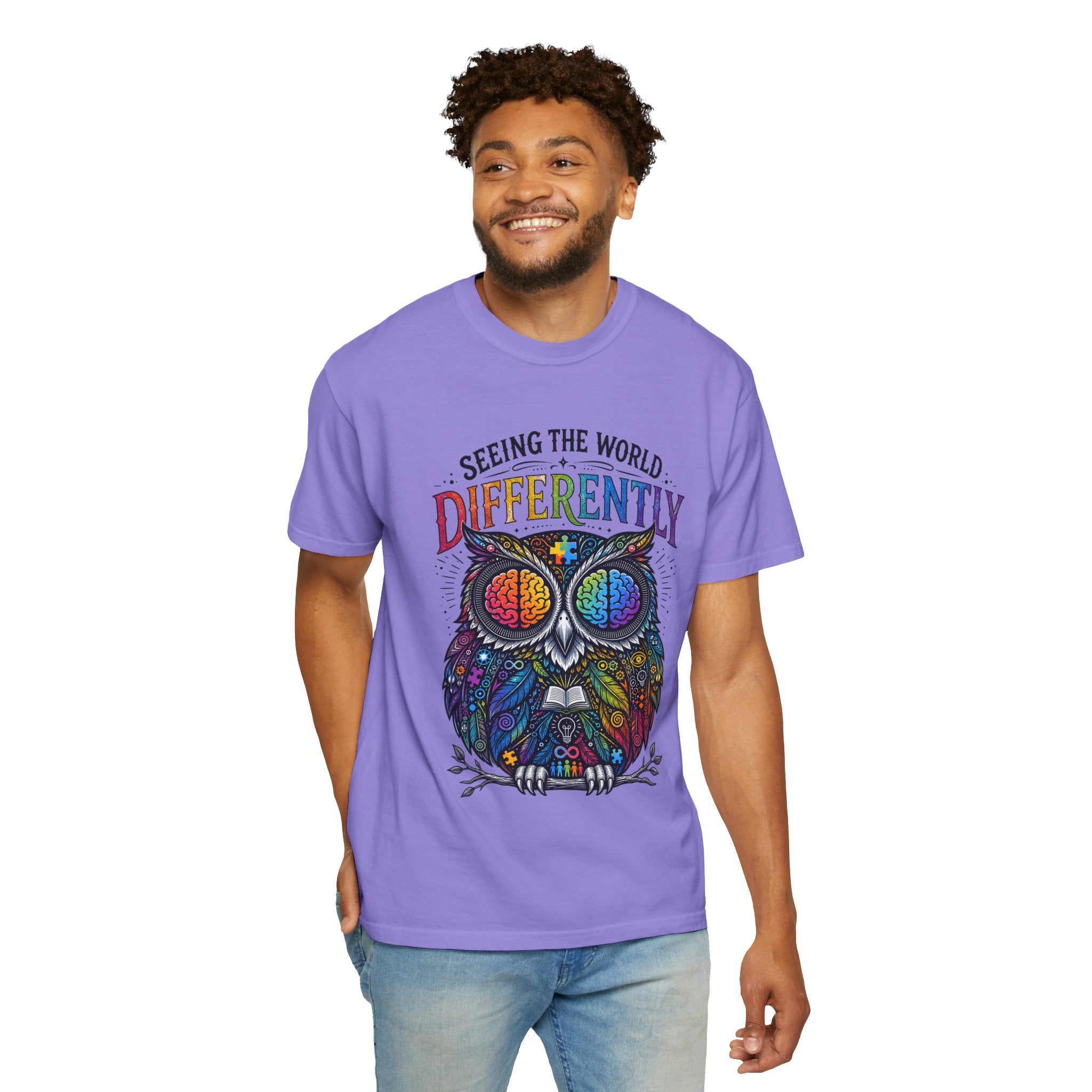 Seeing the World Differently Owl T-Shirt — Colorful Psychedelic Autism Awareness Tee