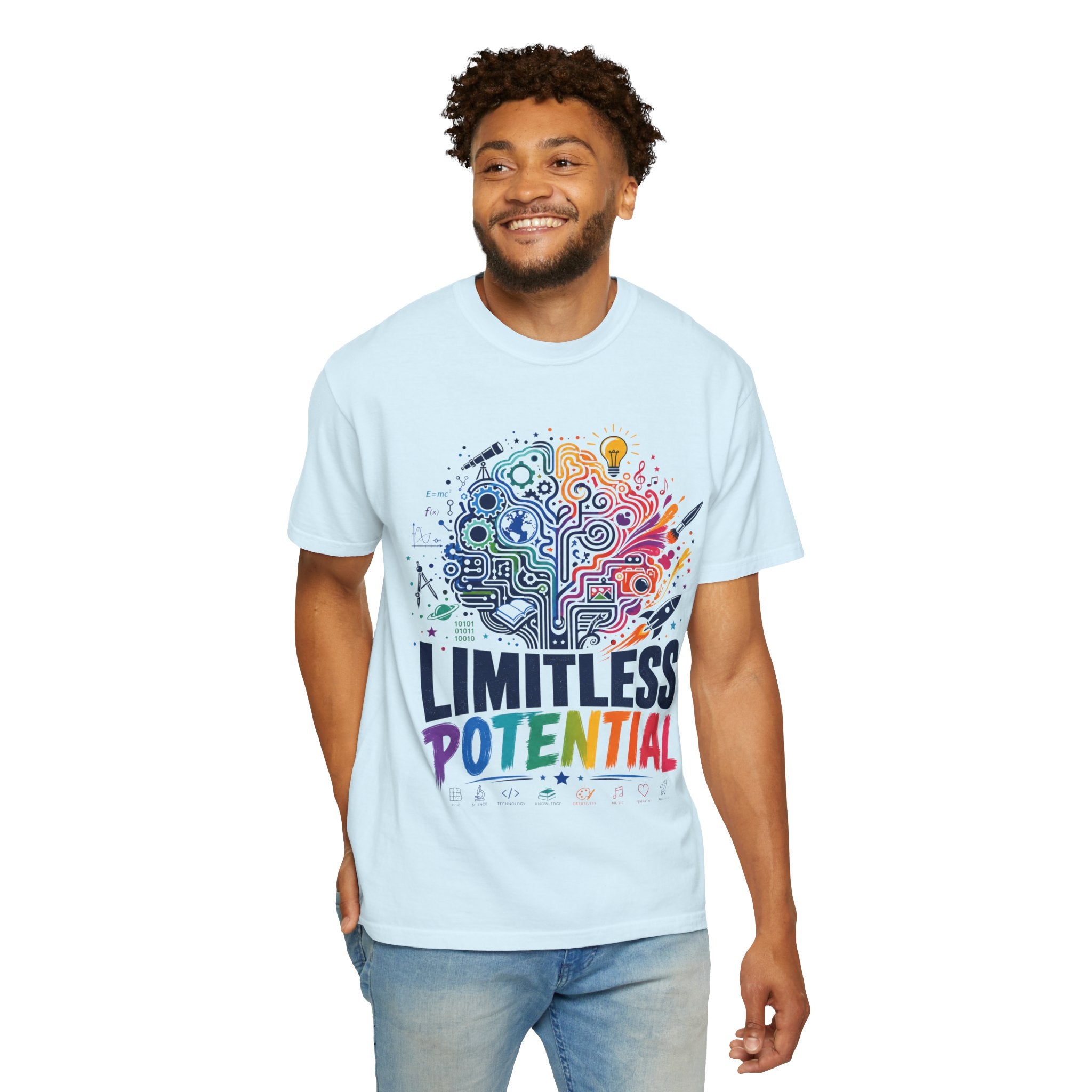 Limitless Potential T-Shirt — Inspirational Brain & Rainbow Design