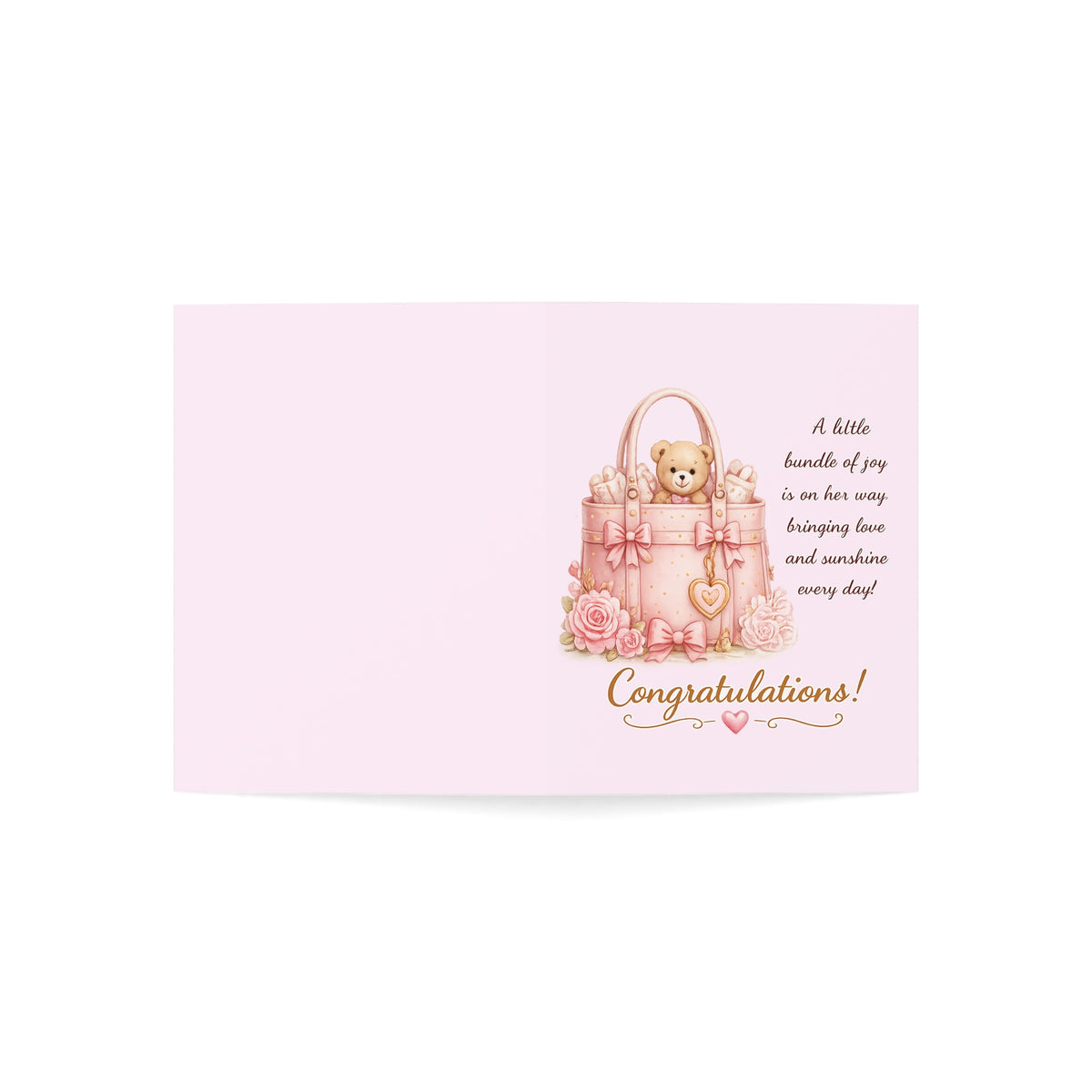 Baby Shower Greeting Cards — Pink Teddy 'Congratulations!' Card (Pack of 1/10/30/50)