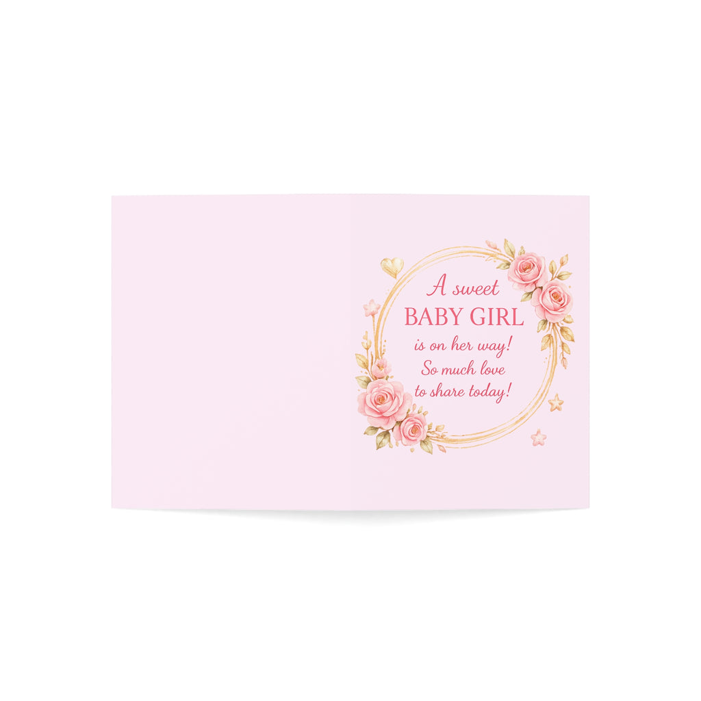 Baby Shower Greeting Card - "A Sweet Baby Girl Is On Her Way" Floral Pink Cards (1/10/30/50pcs)
