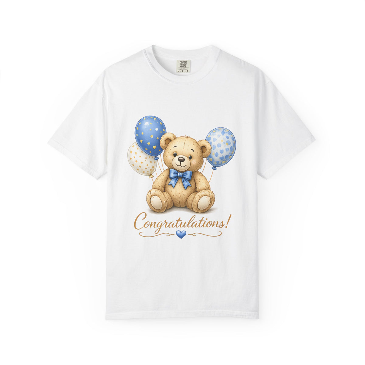 Baby Boy Congratulations T-Shirt – Cute Teddy with Blue Balloons