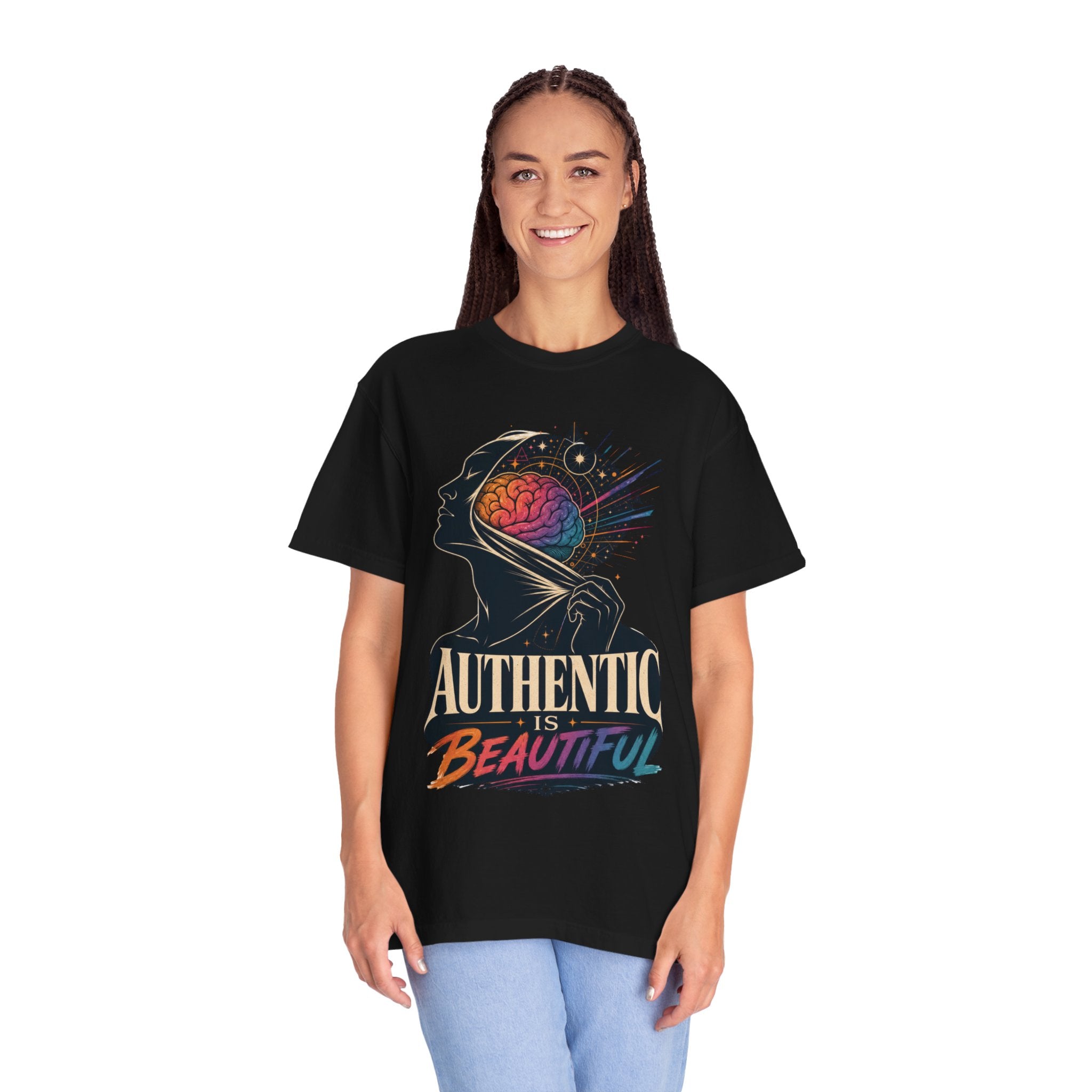 Authentic Is Beautiful Graphic T-Shirt — Pride Rainbow Mind Empowerment Tee