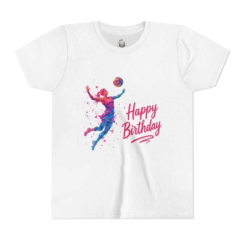 Youth Volleyball Birthday Tee - Happy Birthday Color Splash
