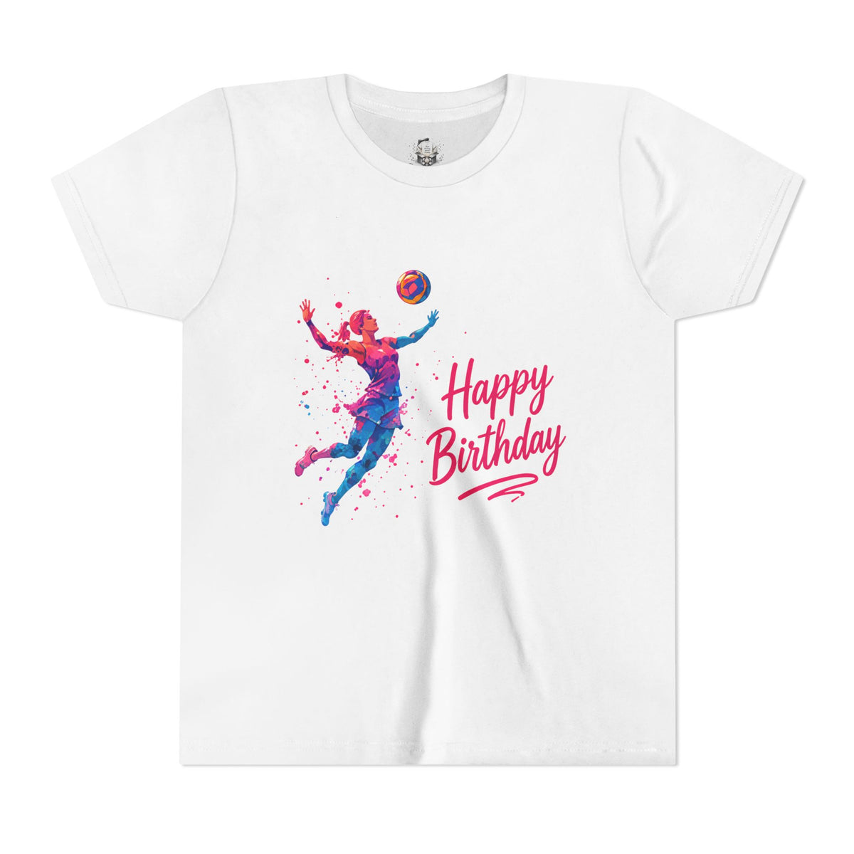 Youth Volleyball Birthday Tee - Happy Birthday Color Splash