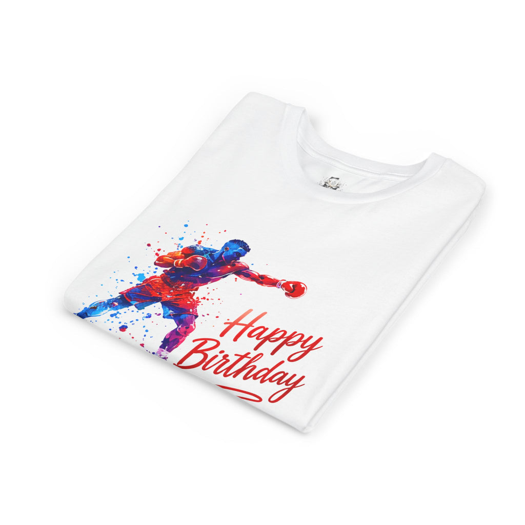 Boxer Silhouette Youth Tee – 'Happy Birthday' Watercolor Kids Shirt