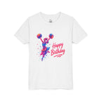 Youth Tee — Colorful Cheerleader 'Happy Birthday' Graphic