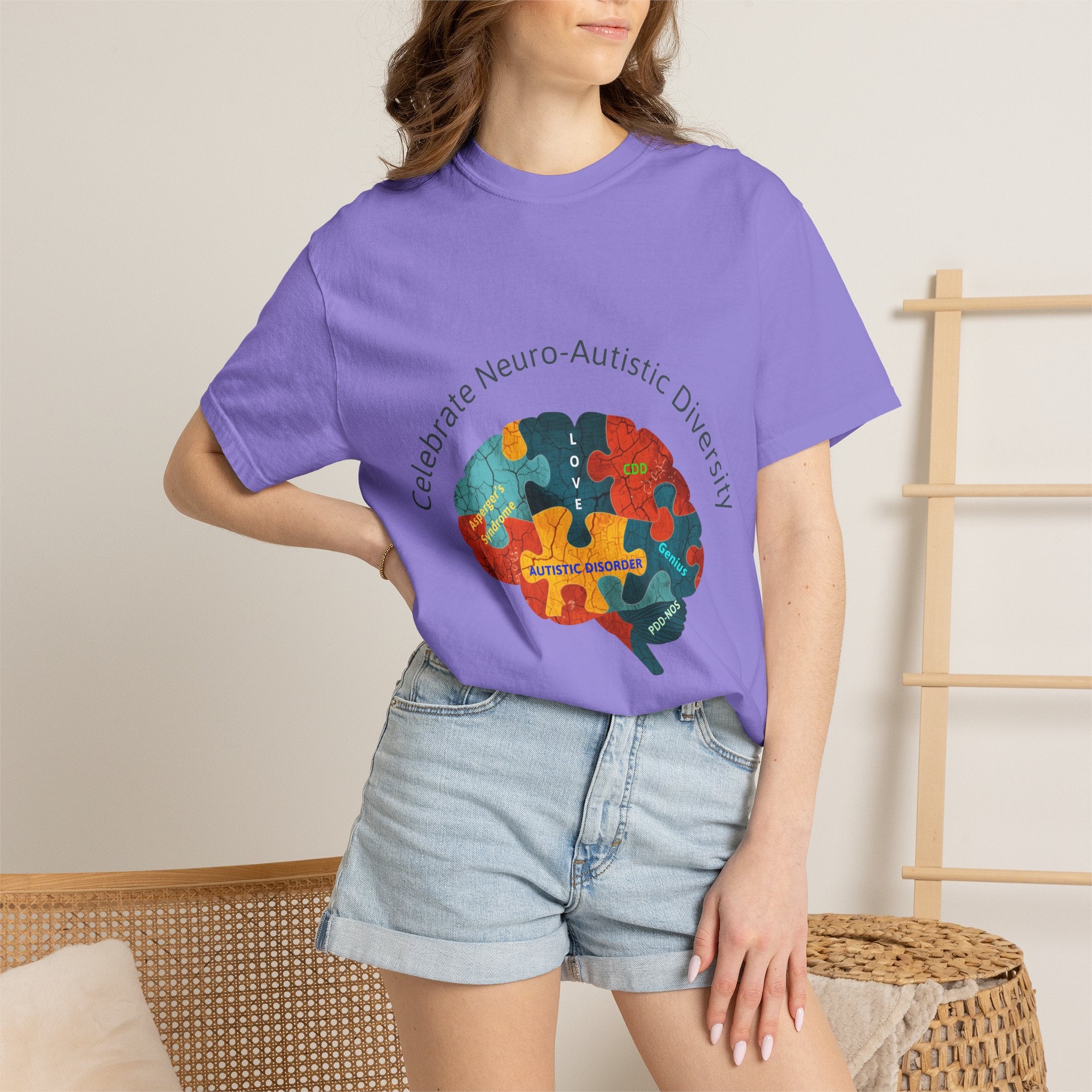 Autistic Neurodiversity Puzzle Brain T-Shirt — "Celebrate Neuro-Autistic Diversity"