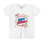 Kids Happy Birthday Comic Tee — Colorful Pop Art Party Shirt