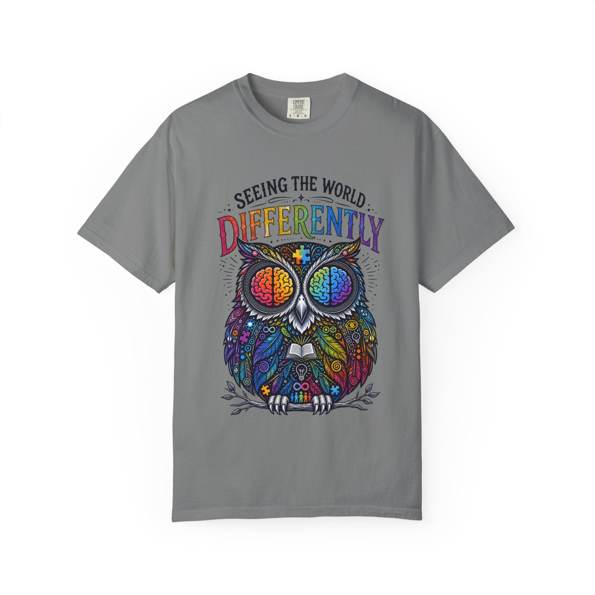 Seeing the World Differently Owl T-Shirt — Colorful Psychedelic Autism Awareness Tee