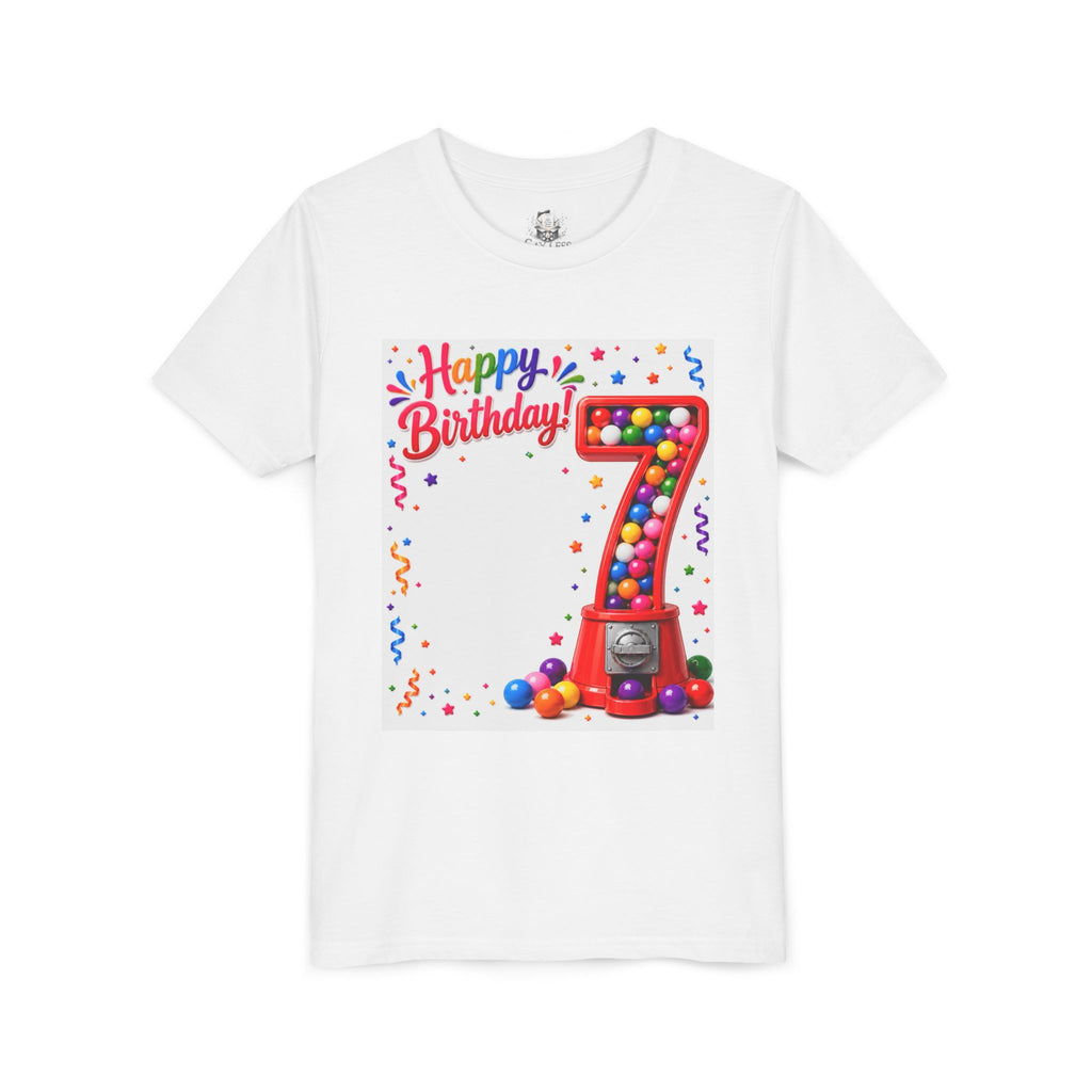 Happy 7th Birthday Youth Tee – Colorful Gumball Number 7 Birthday Shirt