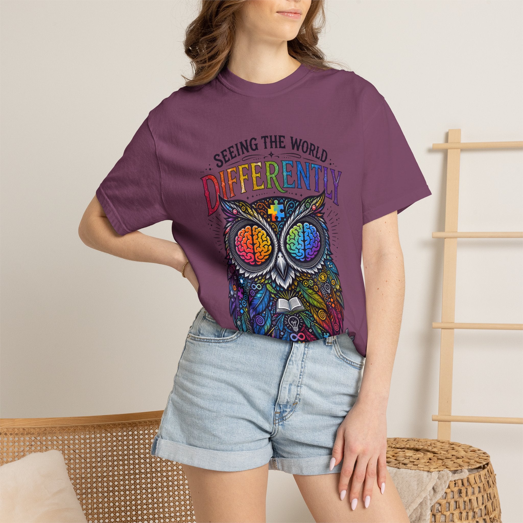 Seeing the World Differently Owl T-Shirt — Colorful Psychedelic Autism Awareness Tee