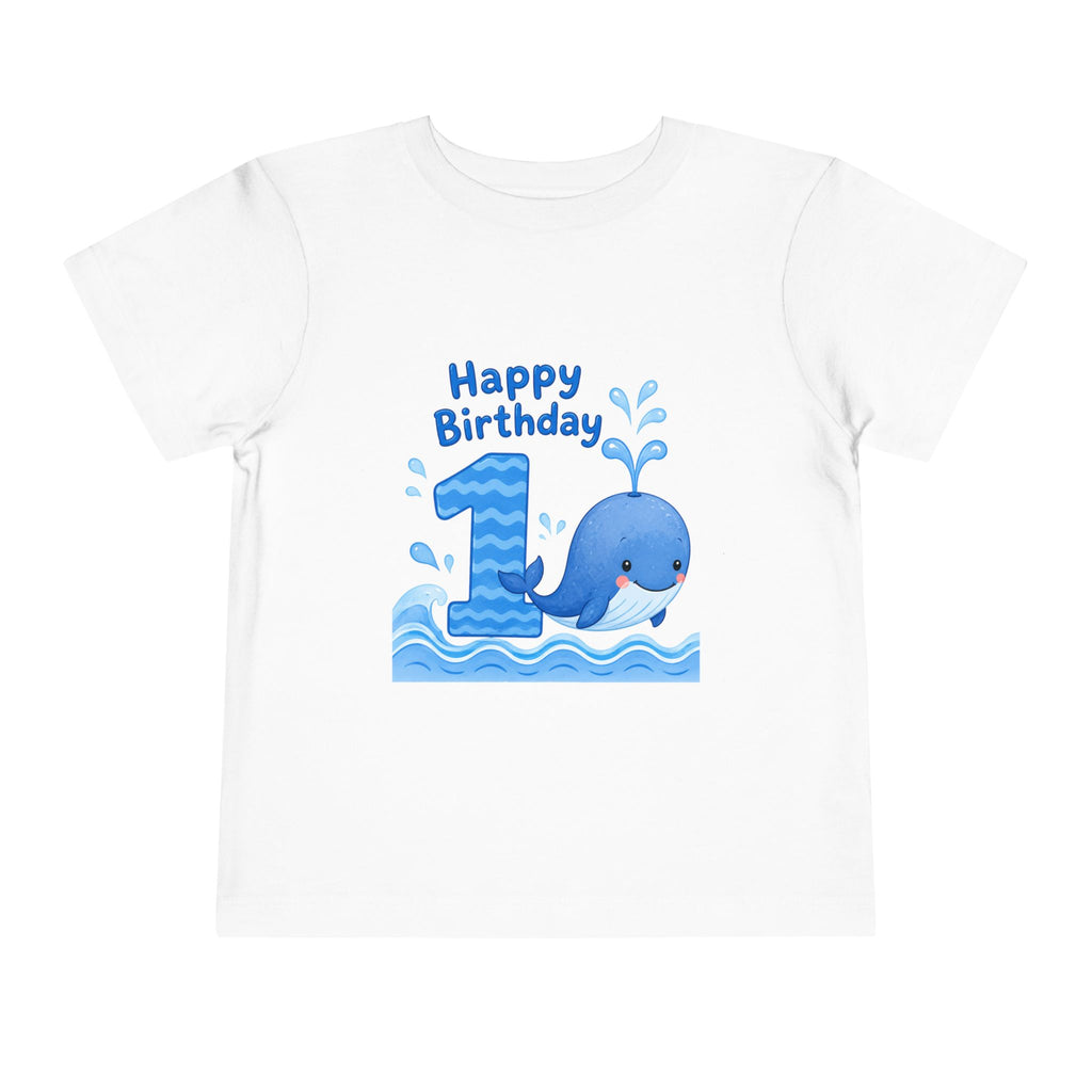 1st Birthday Whale Toddler Tee – "Happy Birthday" Ocean Theme
