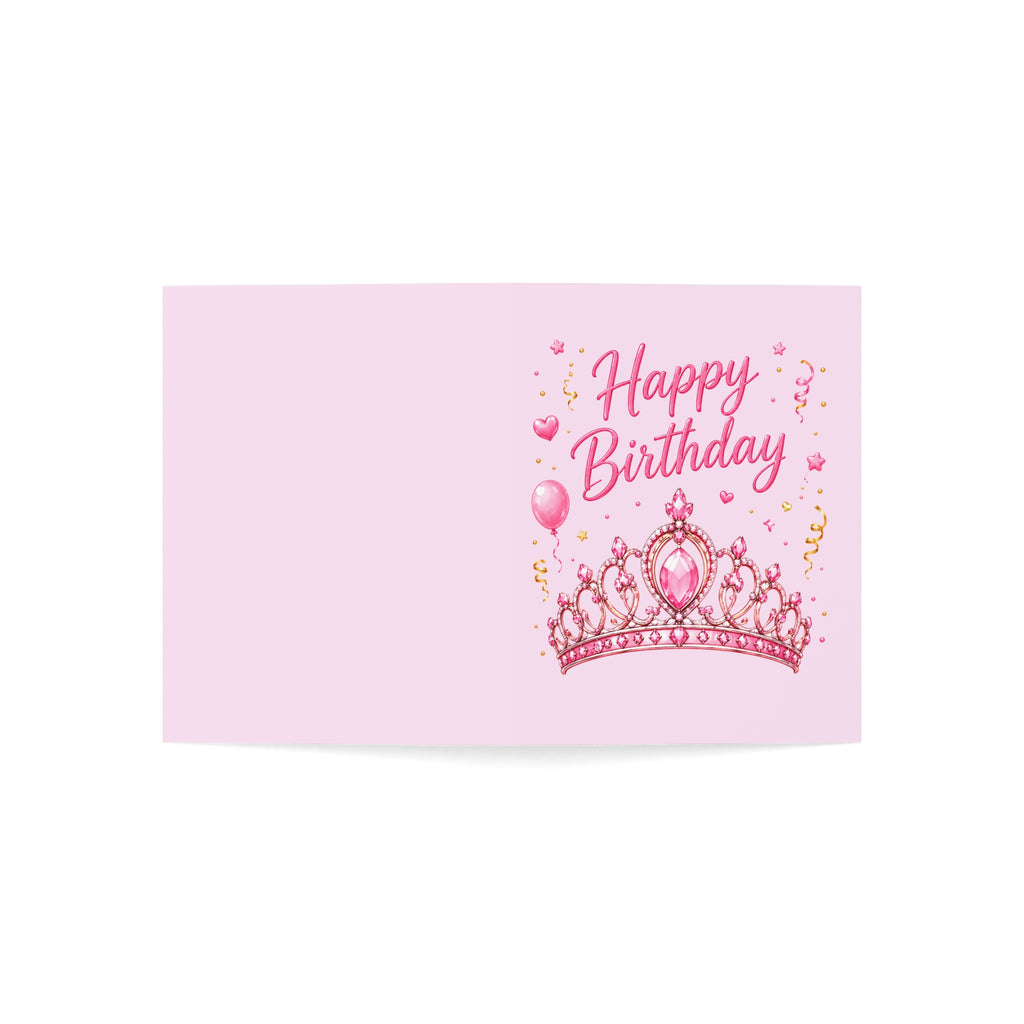 Happy Birthday Princess Greeting Card — Pink Tiara Birthday Card (Single or Bulk 1/10/30/50)