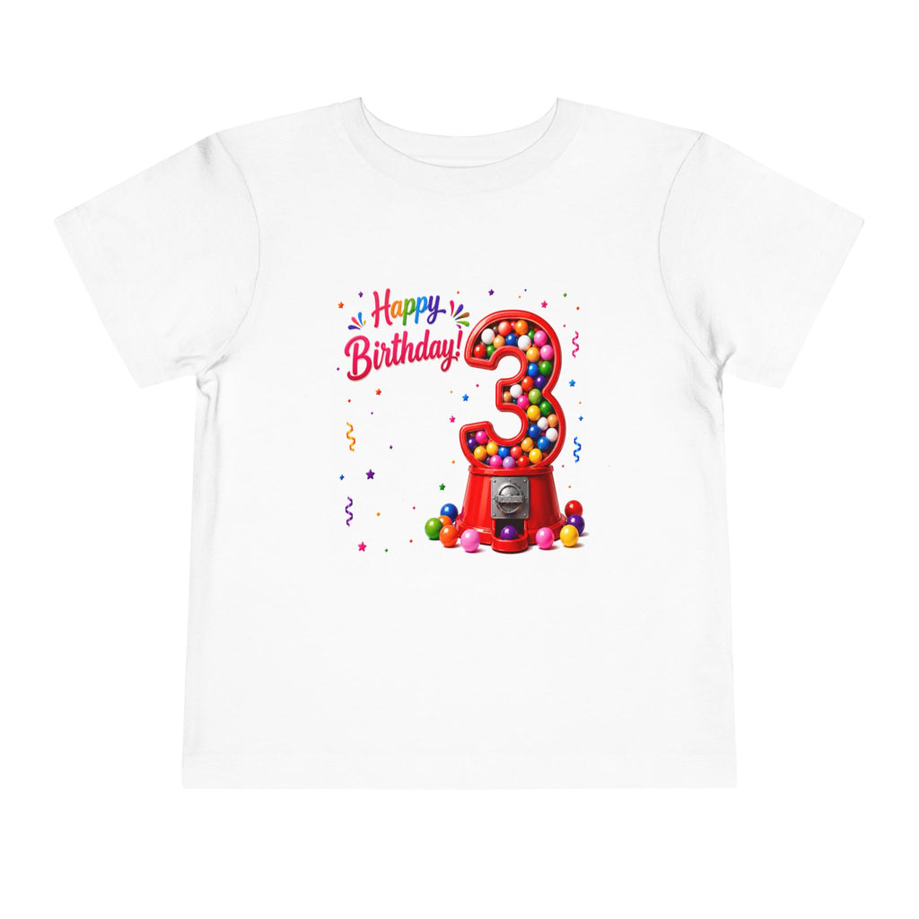 Happy 3rd Birthday Toddler Tee — Colorful Gumball Machine 3rd Birthday Shirt