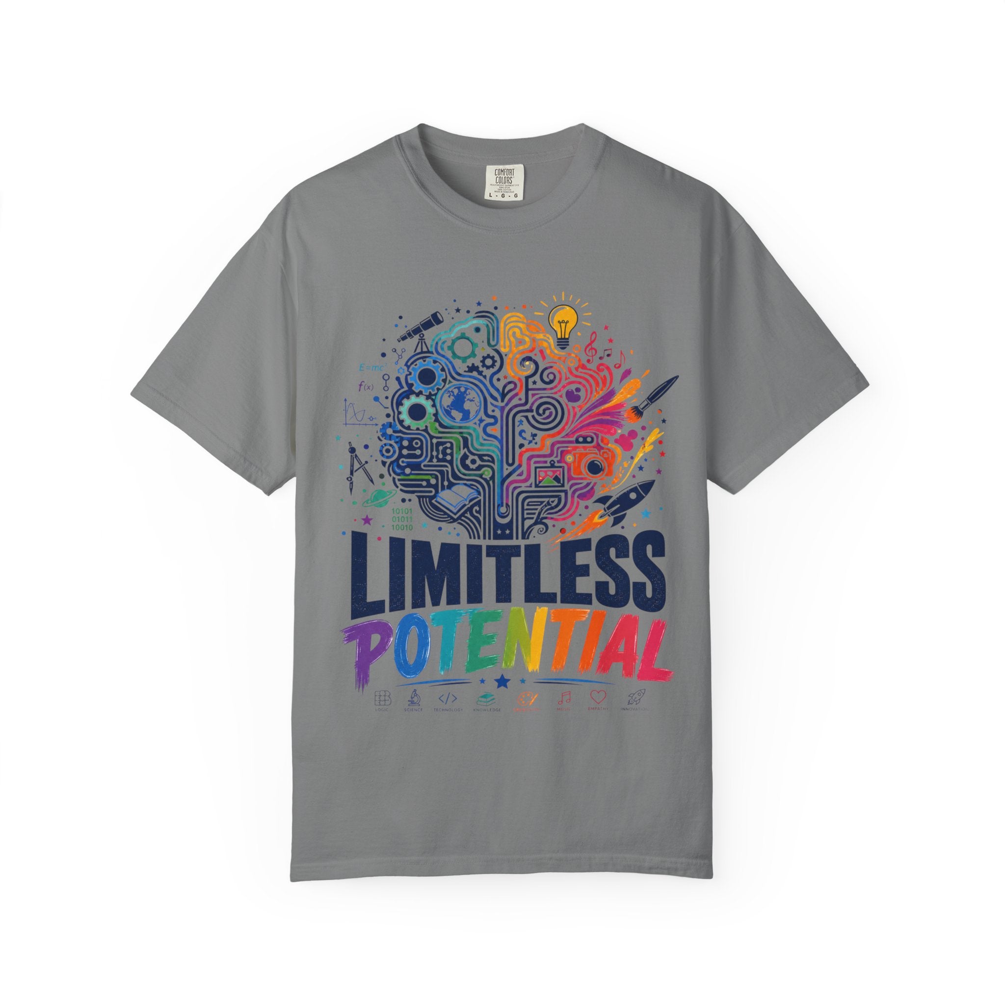Limitless Potential T-Shirt — Inspirational Brain & Rainbow Design
