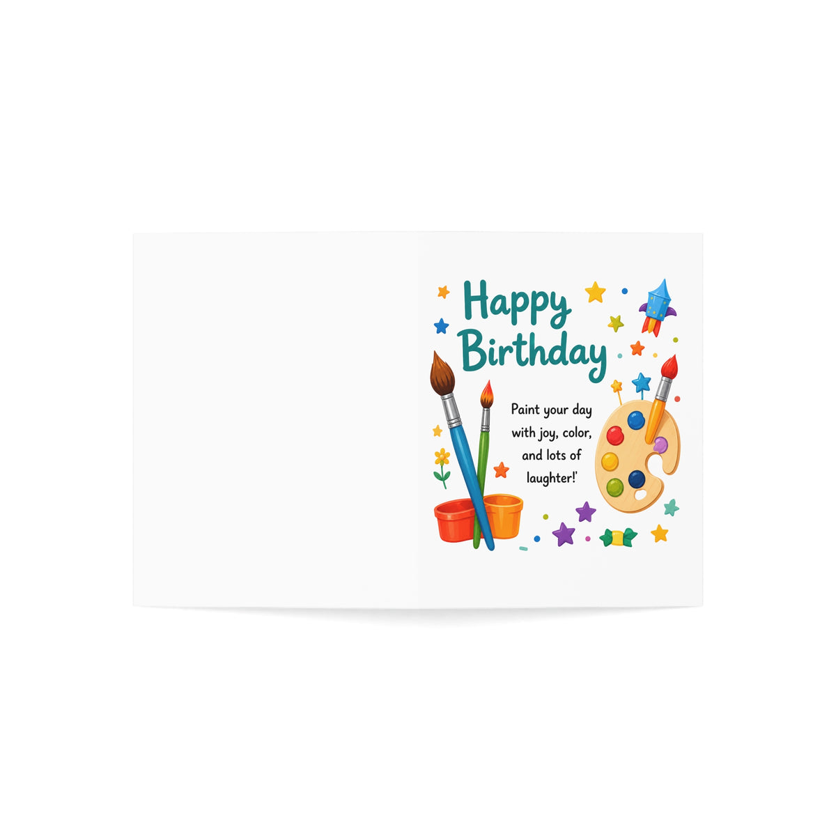 Art-Themed Happy Birthday Greeting Card — Paint Palette & Brushes Design (Single or Bulk 1/10/30/50)