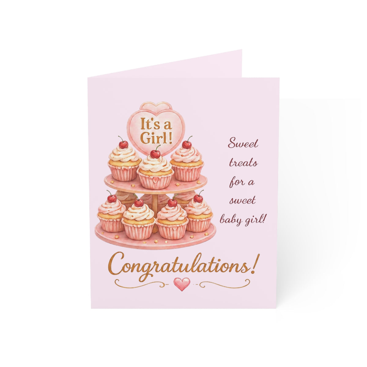 Baby Girl Congratulations Card — "It's a Girl!" Pink Cupcake Newborn Greeting Card (1/10/30/50pcs)