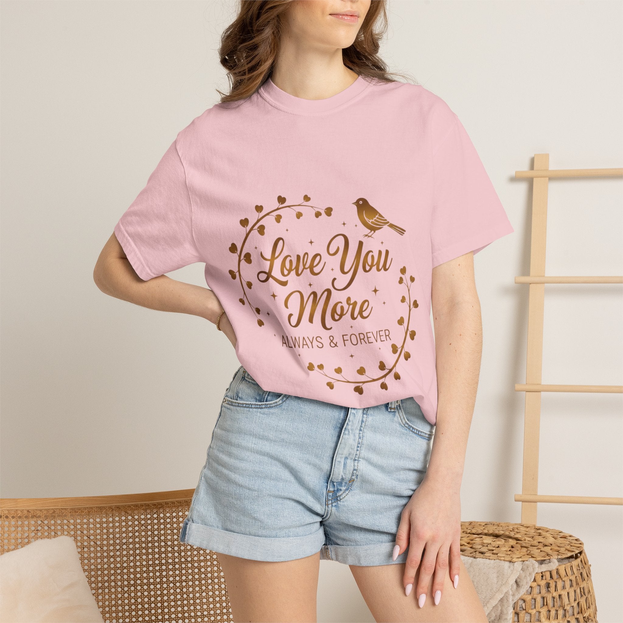 Love You More Tee — "Love You More, Always & Forever" Floral Bird T-Shirt