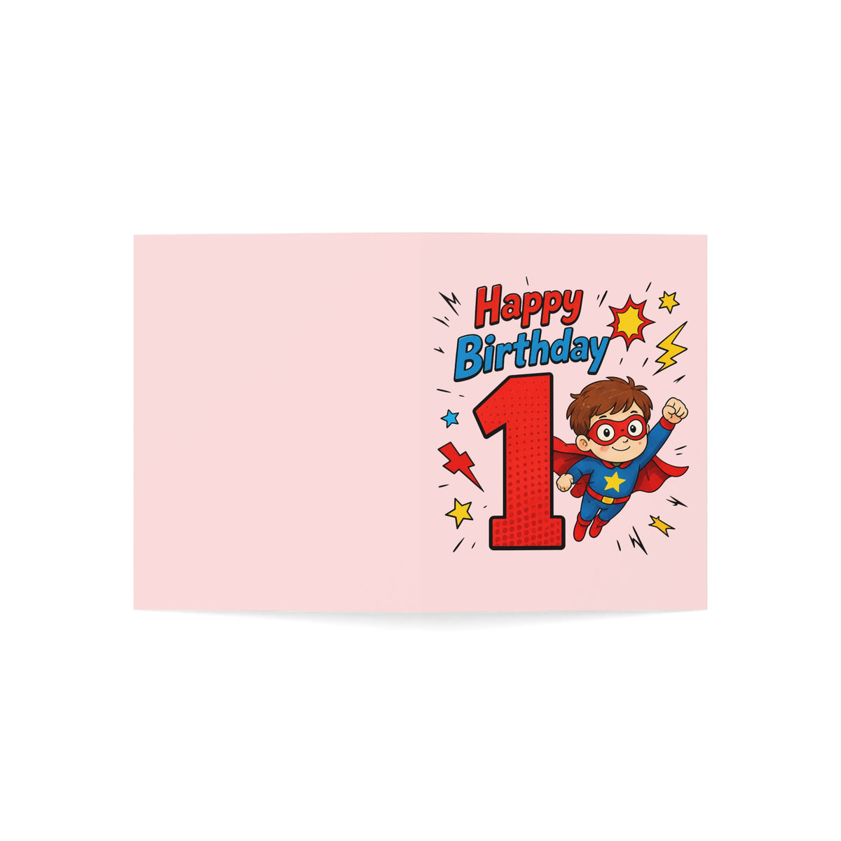 1st Birthday Superhero Greeting Card – Cute Boy Comic Design (1/10/30/50 pcs)