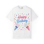 Happy Birthday Party Adult T-Shirt — Colorful Confetti & Poppers Tee