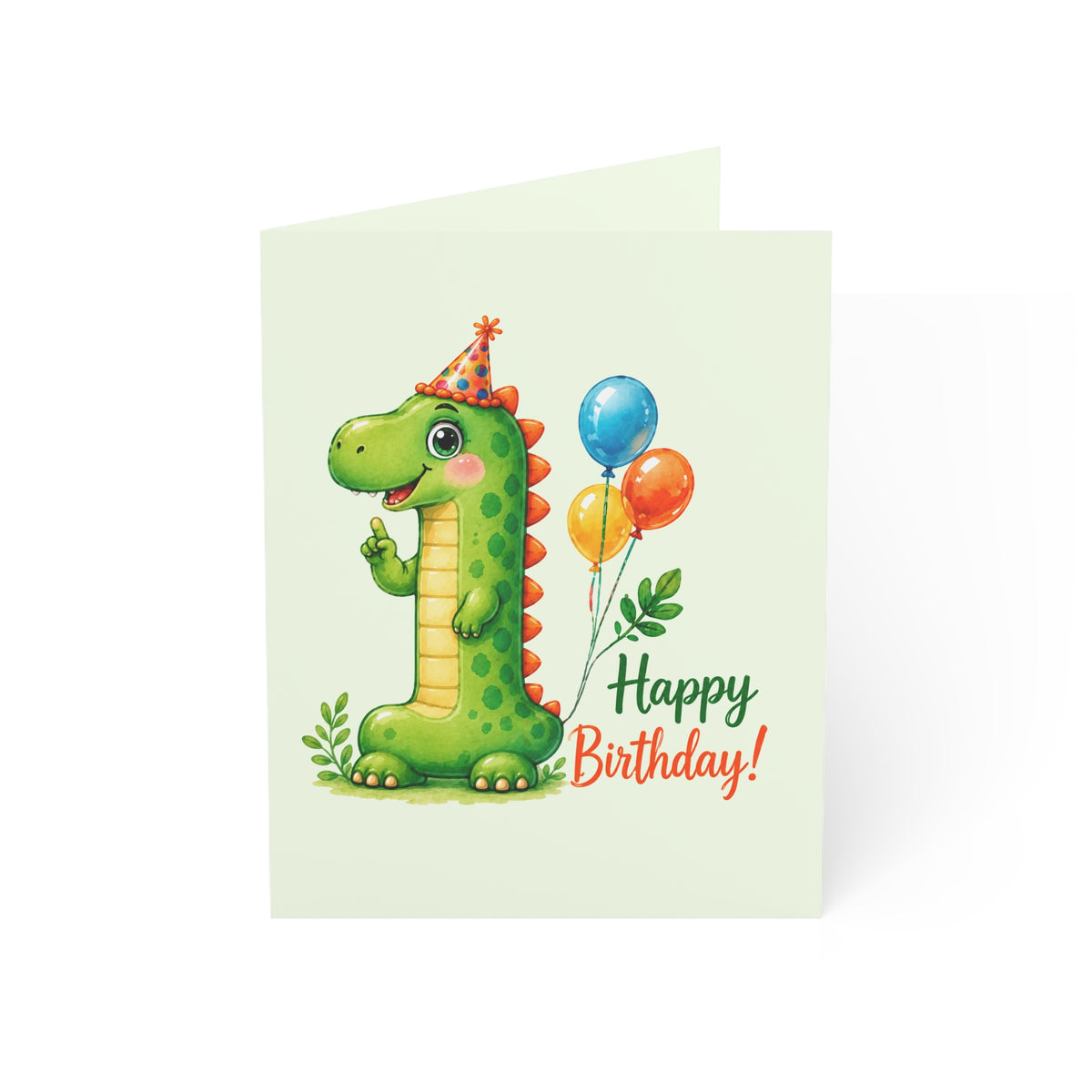 Kids' 1st Birthday Greeting Card - Cute Dinosaur 'Happy Birthday' (Pack of 1/10/30/50)