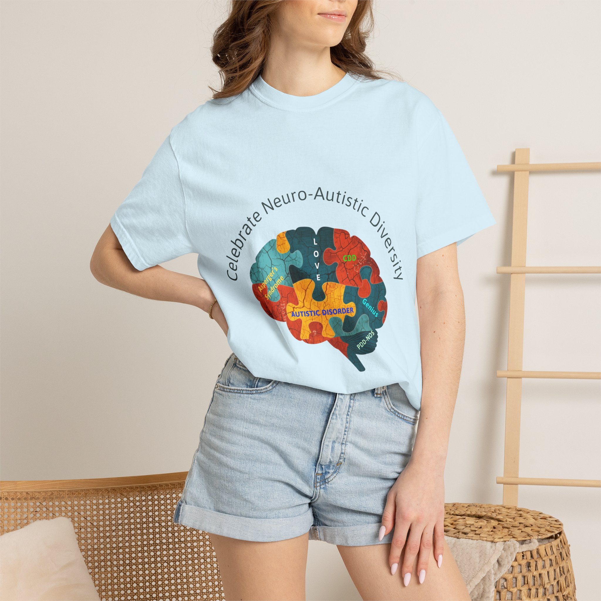 Autistic Neurodiversity Puzzle Brain T-Shirt — "Celebrate Neuro-Autistic Diversity"