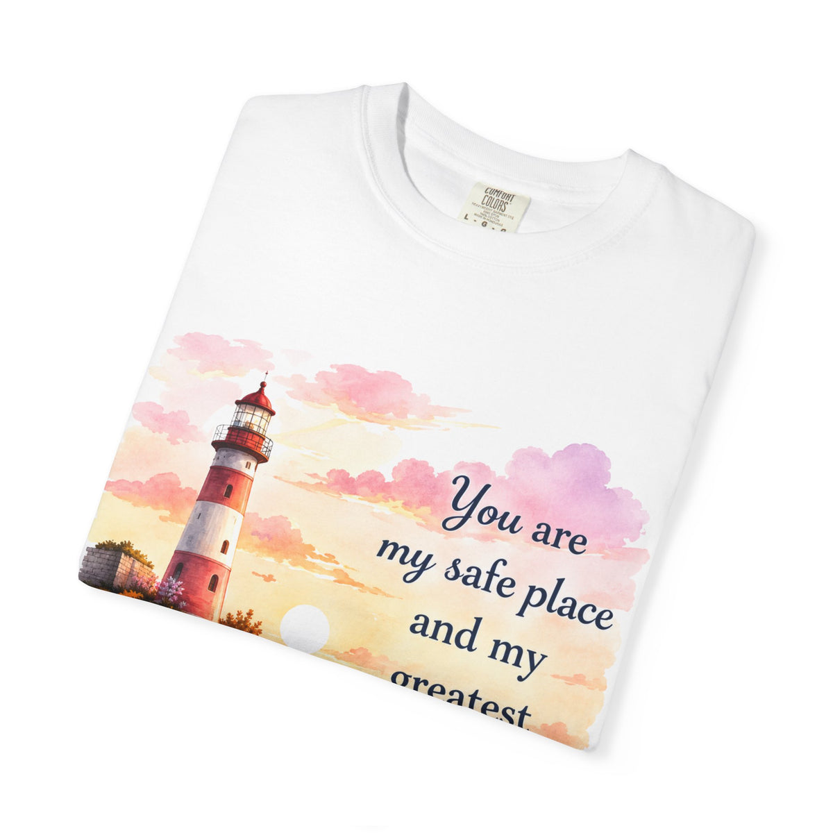 Lighthouse Beach T-Shirt — "You are my safe place and my greatest blessing" Inspirational Tee