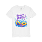 Youth Tee - "Happy Birthday" Pool Party Kids T-Shirt with Beach Ball, Swim Ring & Goggles