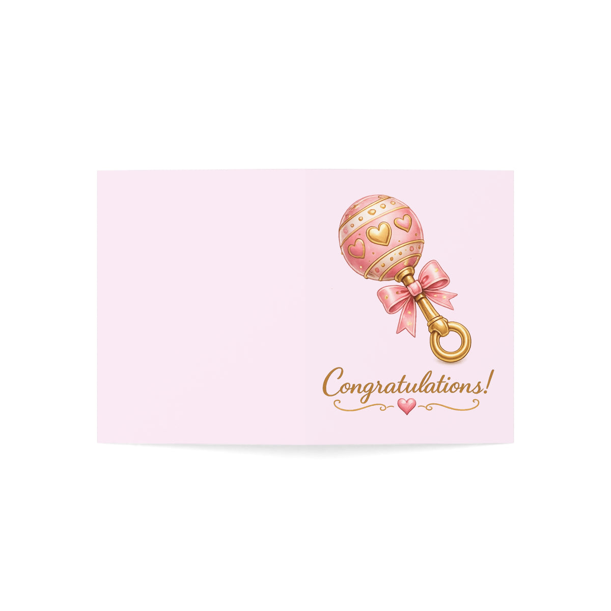 Baby Rattle Congratulations Greeting Card — Pink New Baby Card (1/10/30/50 pcs)