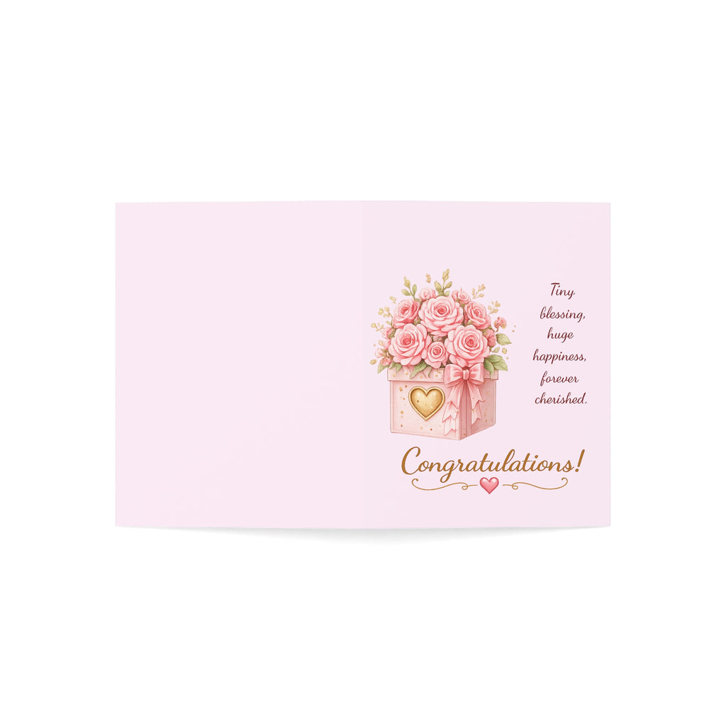 Congratulations Floral Greeting Card — Pink Bouquet Card for New Baby, Engagements & Special Celebrations (1/10/30/50 Pack)
