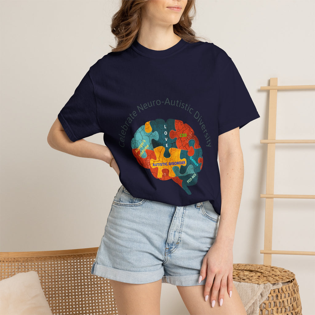Autistic Neurodiversity Puzzle Brain T-Shirt — "Celebrate Neuro-Autistic Diversity"