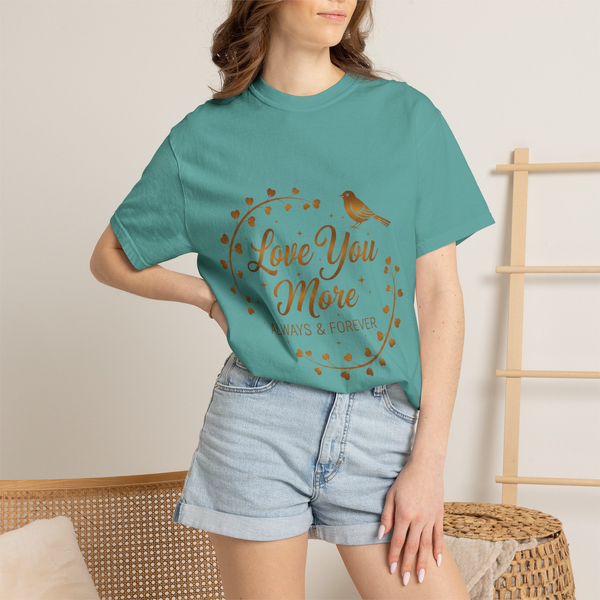 Love You More Tee — "Love You More, Always & Forever" Floral Bird T-Shirt
