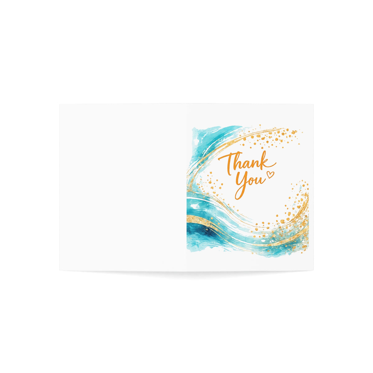 Thank You Greeting Card – Gold Script & Aqua Watercolor (Single or Pack of 10/30/50)