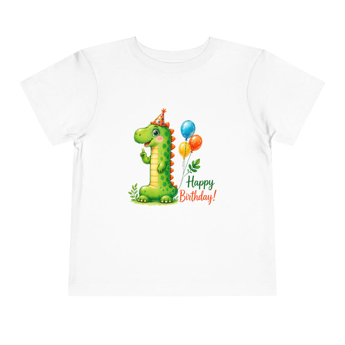 Toddler Tee — "Happy Birthday" Dino Number 1 Balloon Graphic