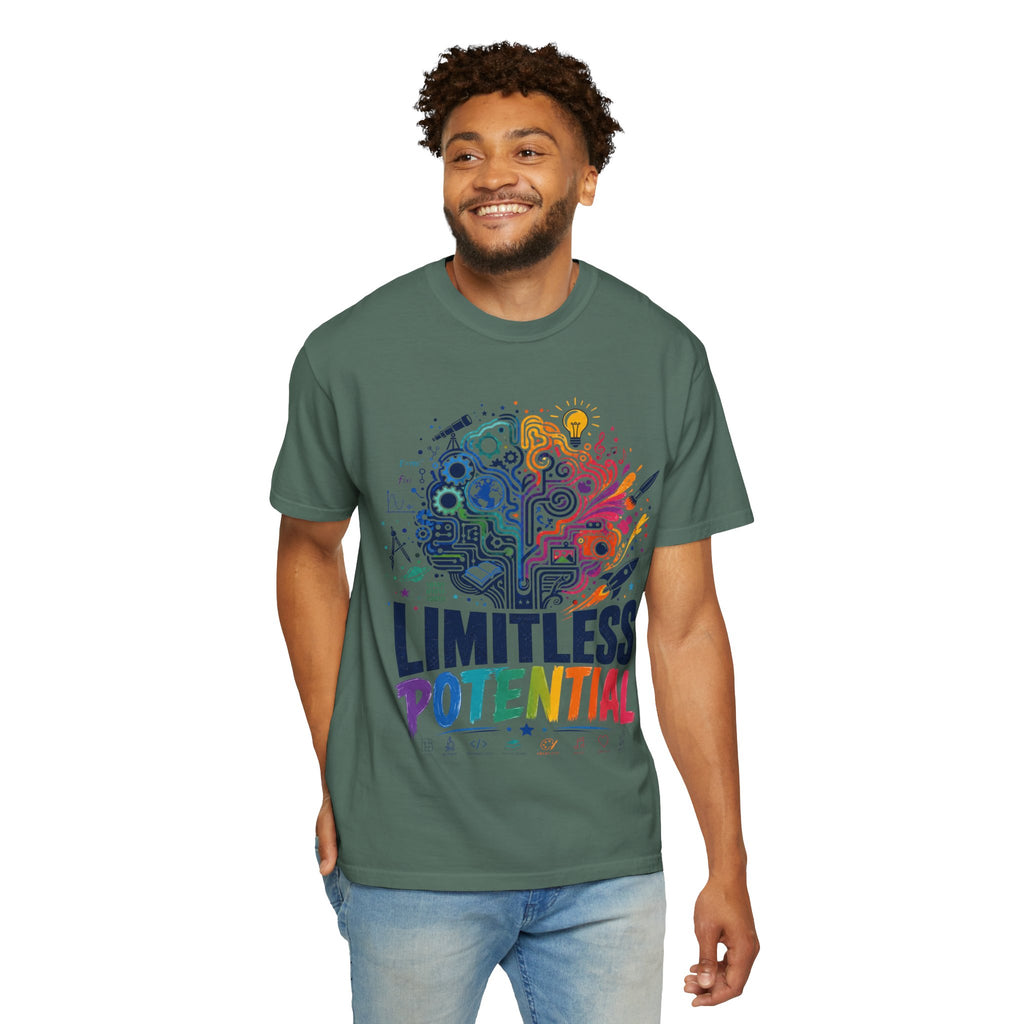 Limitless Potential T-Shirt — Inspirational Brain & Rainbow Design
