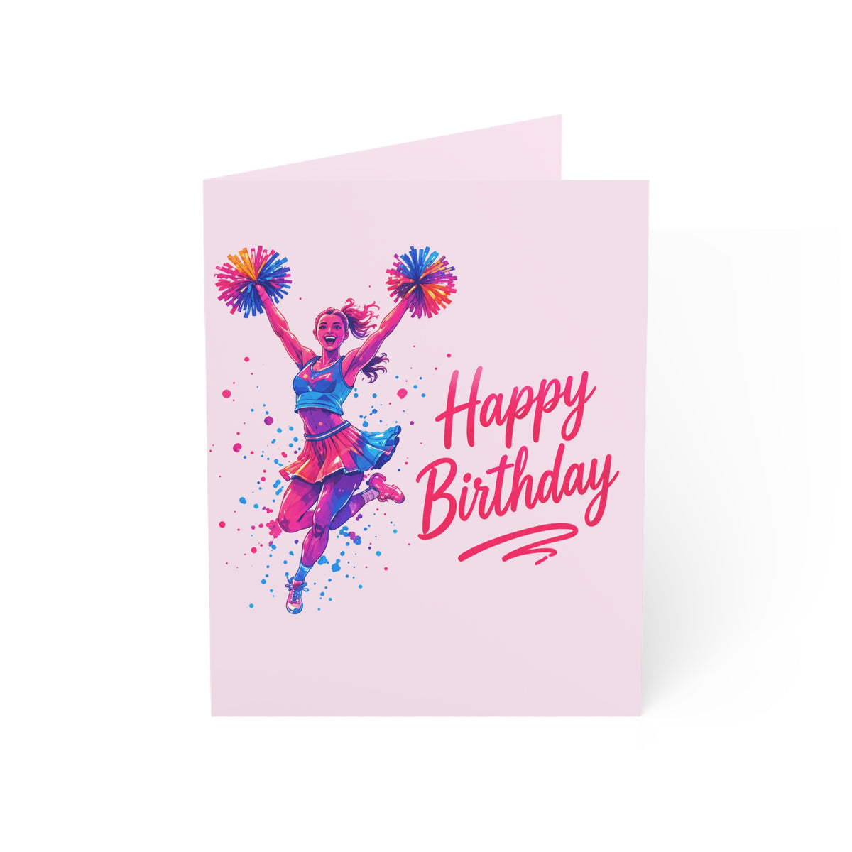 Happy Birthday Cheerleader Greeting Card — Pink Birthday Card (1/10/30/50 pcs)