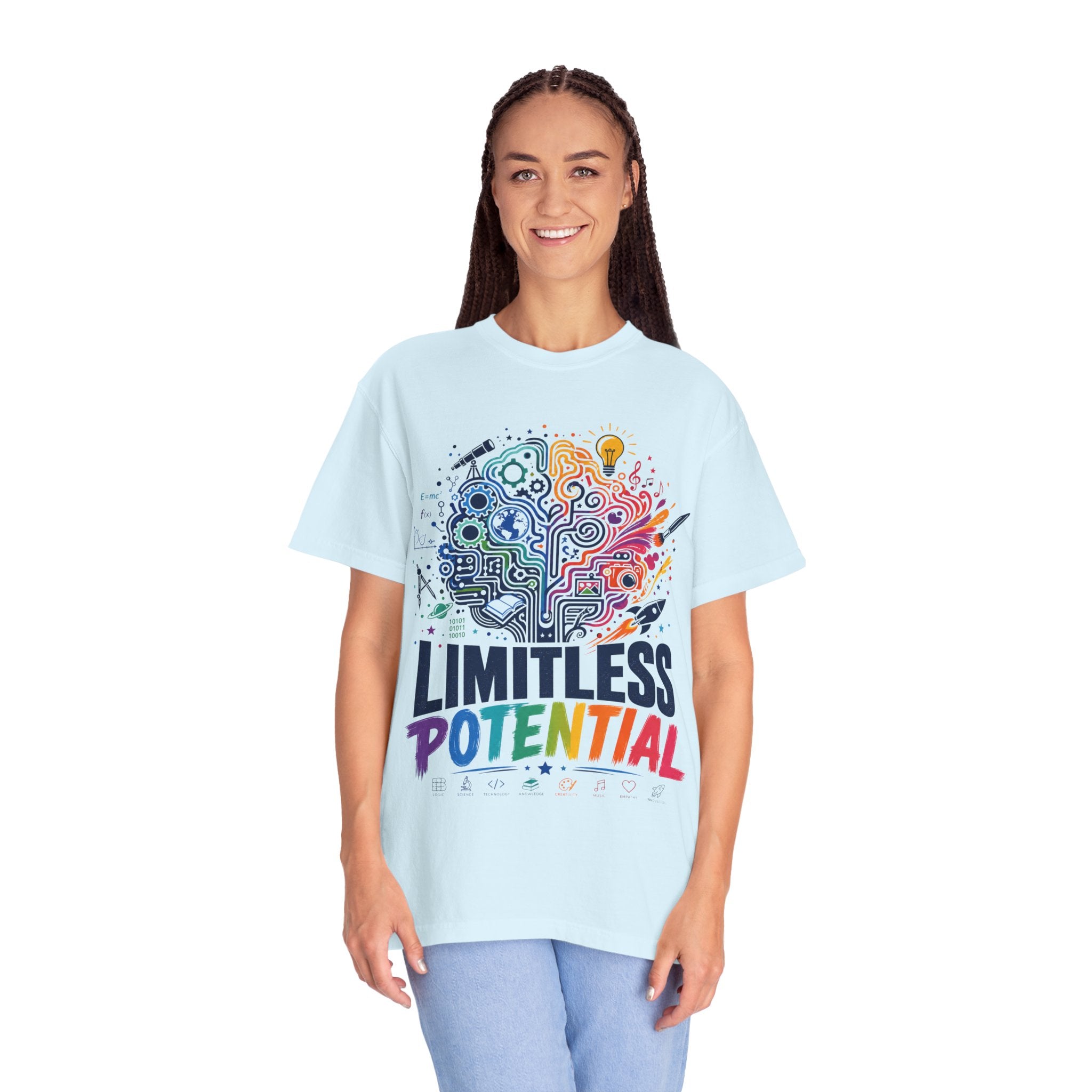 Limitless Potential T-Shirt — Inspirational Brain & Rainbow Design