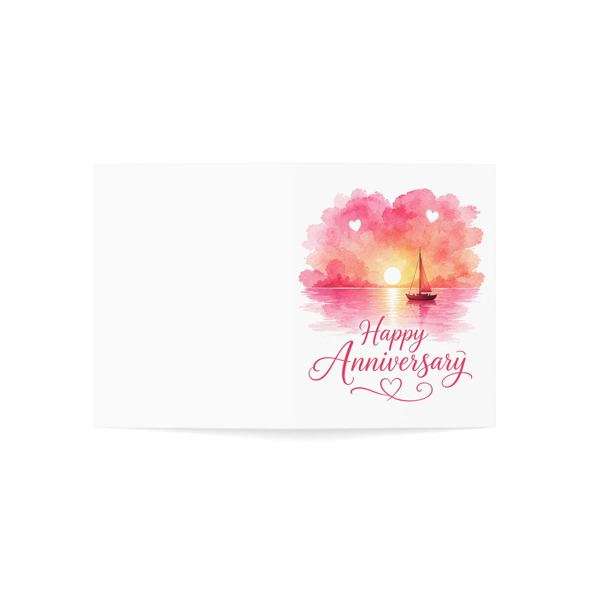 Happy Anniversary Greeting Card — Romantic Sunset Watercolor Card (Single or Bulk 1/10/30/50 pcs)