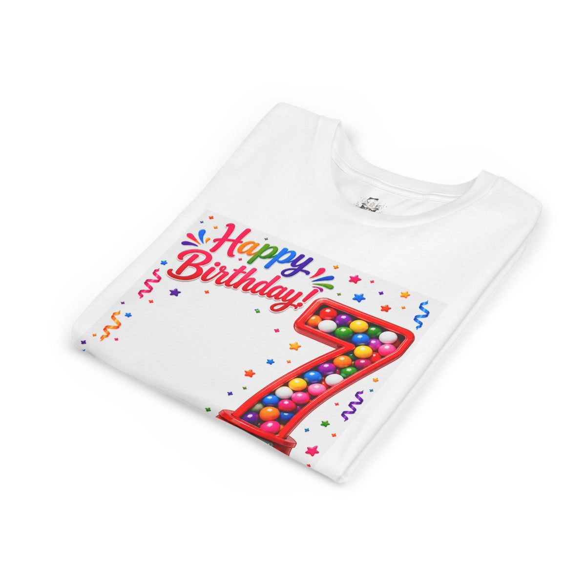 Happy 7th Birthday Youth Tee – Colorful Gumball Number 7 Birthday Shirt