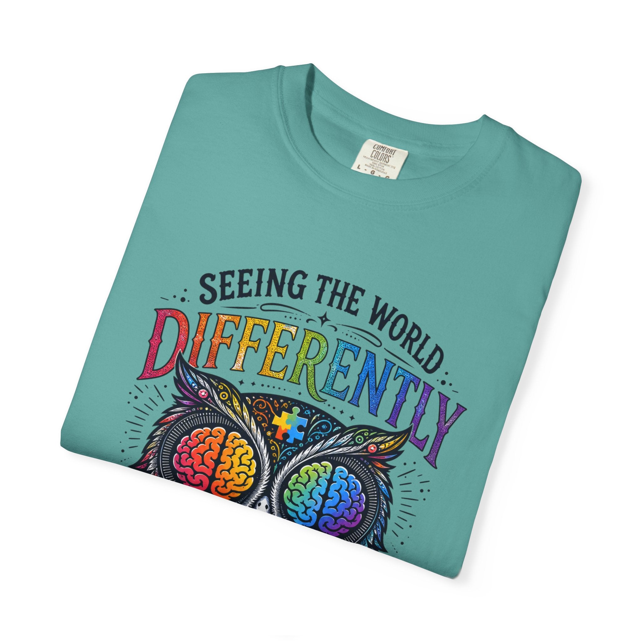 Seeing the World Differently Owl T-Shirt — Colorful Psychedelic Autism Awareness Tee