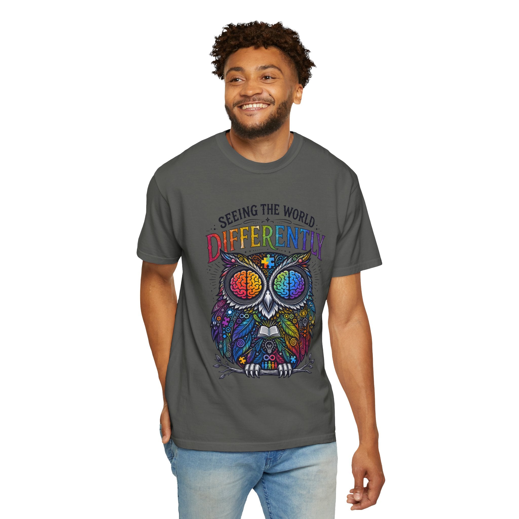 Seeing the World Differently Owl T-Shirt — Colorful Psychedelic Autism Awareness Tee