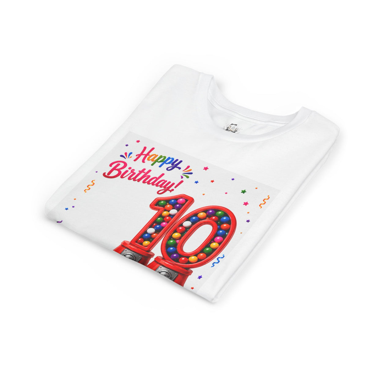 Happy 10th Birthday Youth Tee — Colorful Gumball Number 10 Kids Shirt