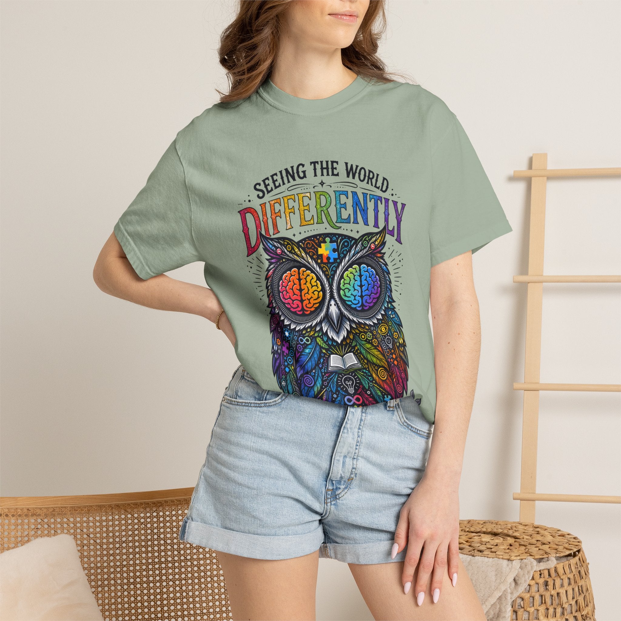 Seeing the World Differently Owl T-Shirt — Colorful Psychedelic Autism Awareness Tee