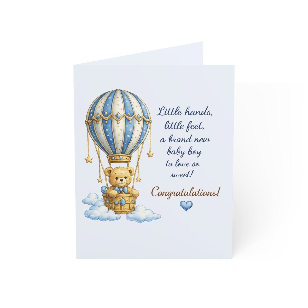 Baby Boy Congratulations Greeting Card – Little Hands Little Feet Hot Air Balloon