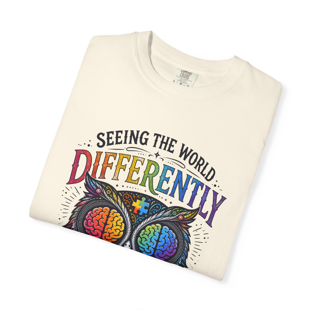 Seeing the World Differently Owl T-Shirt — Colorful Psychedelic Autism Awareness Tee