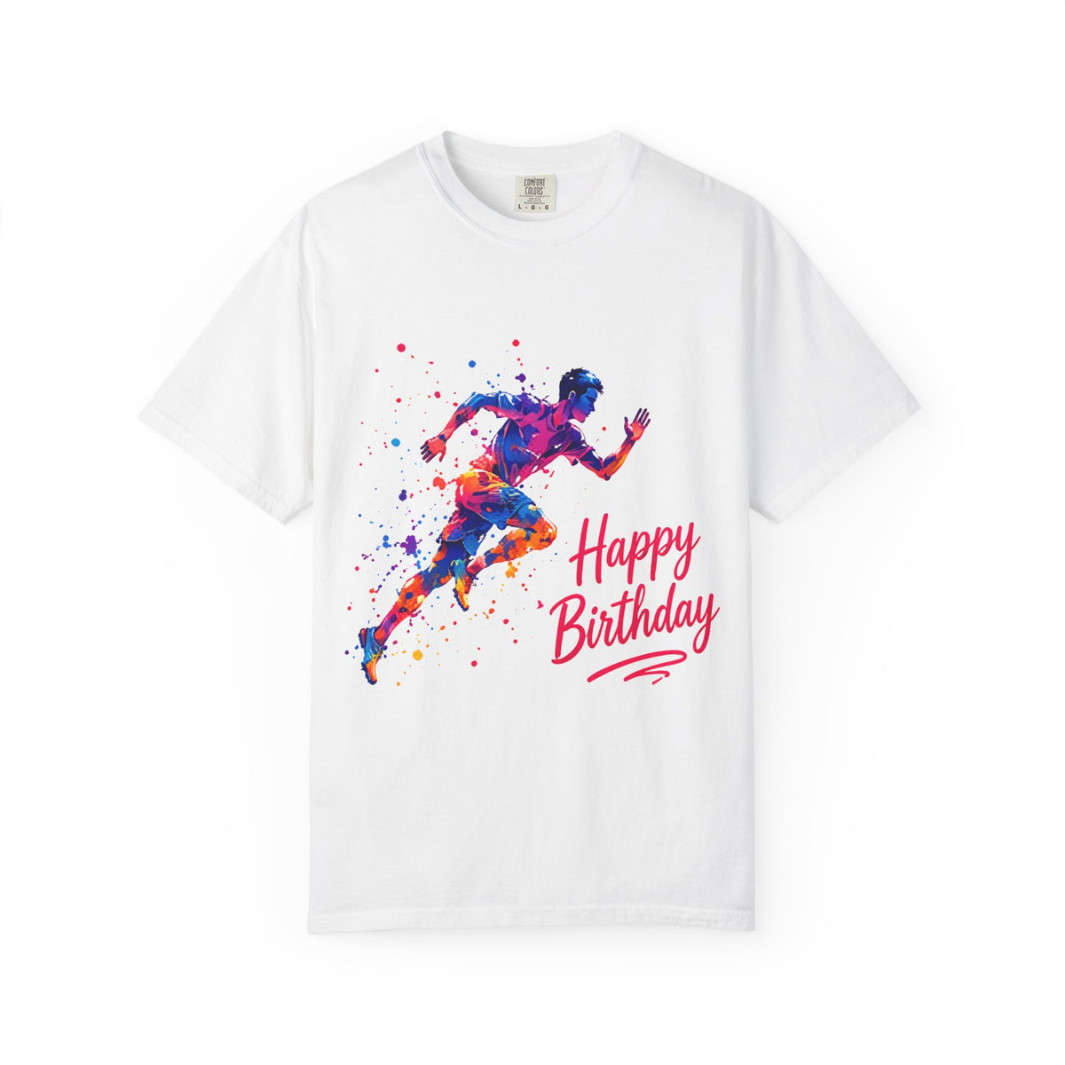 Happy Birthday Runner Adult T-Shirt — Colorful Athletic Birthday Tee
